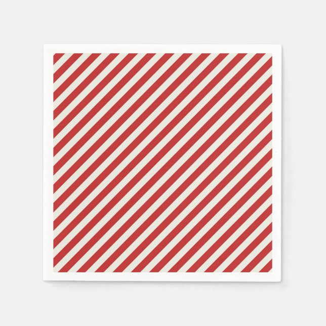 Red & Cream Beige White Stripe Christmas Holiday  Napkin (Front)