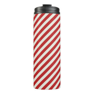 Red & Cream Beige White Stripe Christmas Holiday  Thermal Tumbler