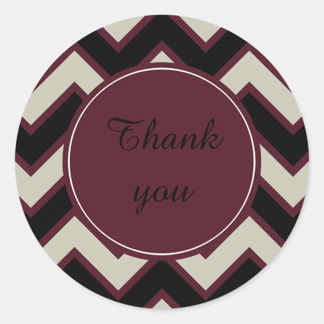 Red Cream Black Chevron thank you Classic Round Sticker (Front)