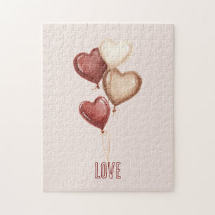 Red Cream Blush Heart Balloons Love Jigsaw Puzzle