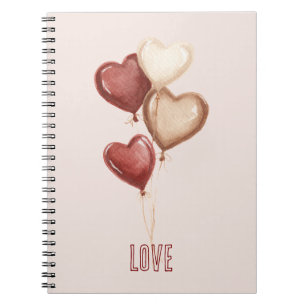 Red Cream Blush Heart Balloons Love Notebook