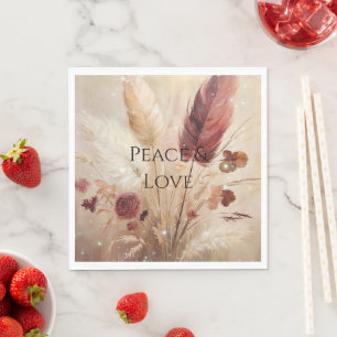 Red Cream Boho Feather Floral Napkin