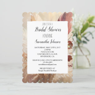 Red Cream Boho Feathers Floral Bridal Shower Invitation