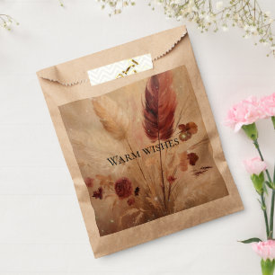 Red Cream Boho Feathers Floral Wedding Favour Bags