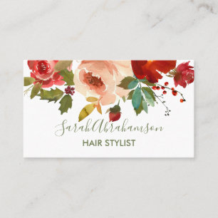 Red Cream Burgundy Roses Winter Business Card