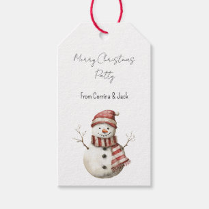 Red Cream Candy Cane Stripes Christmas Snowman Gift Tags