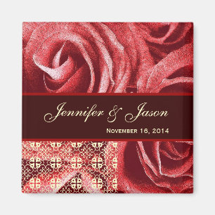 Red Cream Chocolate Wedding Lace Rose Bouquet Magnet