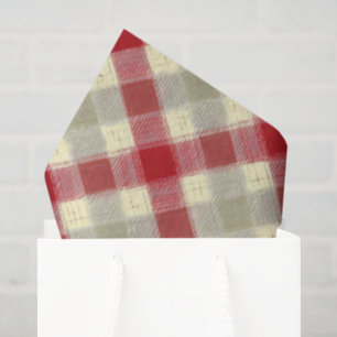 Red Cream Christmas Plaid Cozy Rustic Cottagecore  Tissue Paper