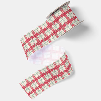 Red Cream Christmas Plaid Ribbon Satin Ribbon