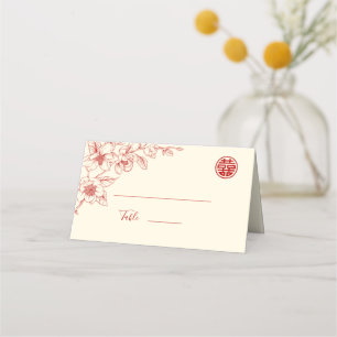 Red Cream Floral   Chinese Wedding Place Card