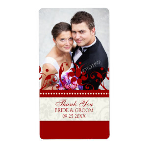 Red Cream Floral Photo Wedding Labels