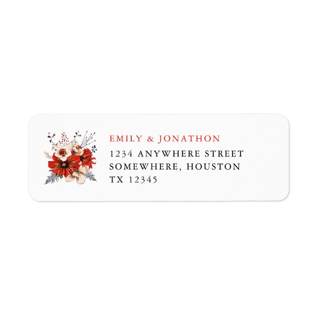 Red Cream Florals Newlyweds Return Address Wedding (Front)