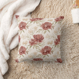 Red Cream Flowers Cushion