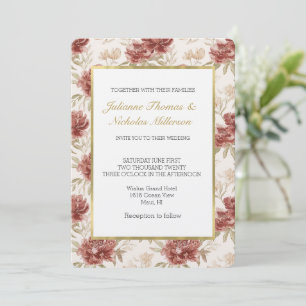 Red Cream Flowers Wedding Invitation