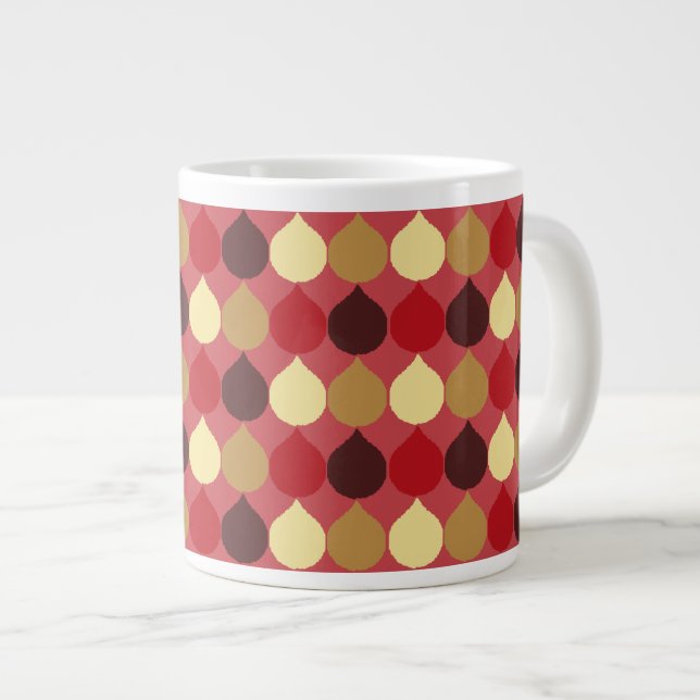 Red Cream Geometric Ikat Teardrop Circles Pattern Large Coffee Mug (Front Right)