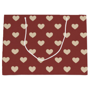 Red Cream Glitter Hearts Valentine's Day Large Gift Bag