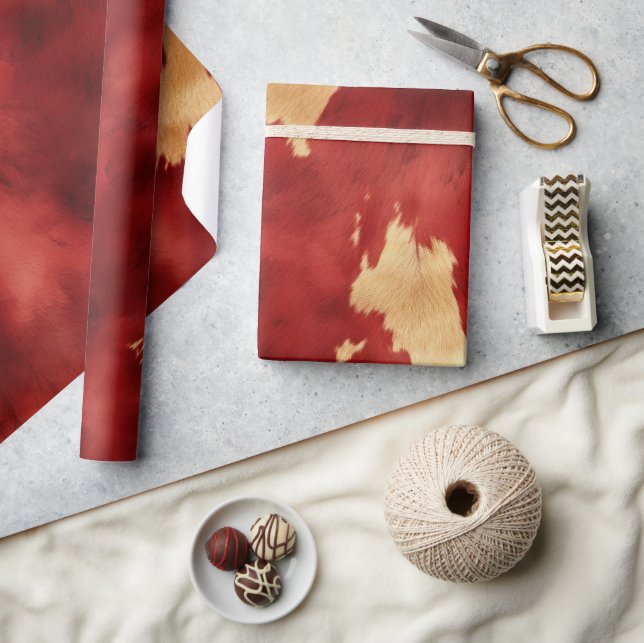 Red Cream Gold Southwest Cowhide Wrapping Paper (Crafts)