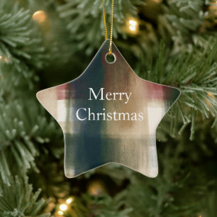 Red Cream Green Gold Stripes Christmas Ceramic Tree Decoration