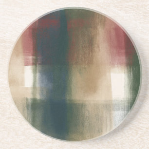 Red Cream Green Gold Stripes Coaster