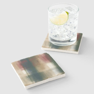 Red Cream Green Gold Stripes Stone Coaster