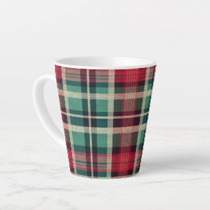Red Cream Green Plaid Stripes Latte Mug