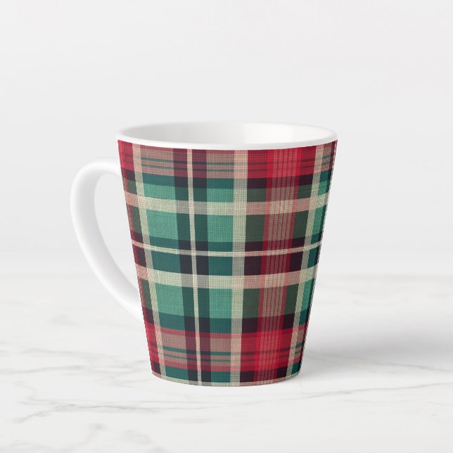 Red Cream Green Plaid Stripes Latte Mug (Left Angle)