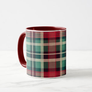 Red Cream Green Plaid Stripes Mug