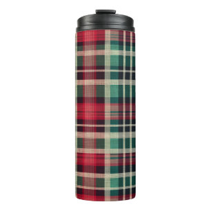 Red Cream Green Plaid Stripes Thermal Tumbler