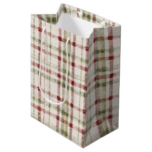 Red Cream Green Stripes Christmas Medium Gift Bag