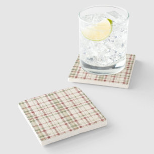 Red Cream Green Stripes Christmas Stone Coaster