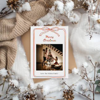 Red Cream Hand Drawn Photo Family Christmas Invitation