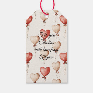 Red Cream Heart Balloons Baby Shower Gift Tags