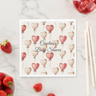 Red Cream Heart Balloons Baby Shower Napkin