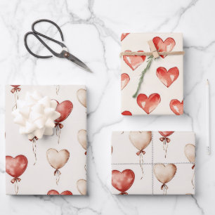 Red Cream Heart Balloons Baby Shower Wrapping Paper Sheet