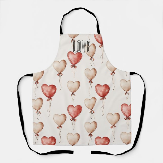 Red Cream Heart Balloons Bridal Shower Apron (Front)