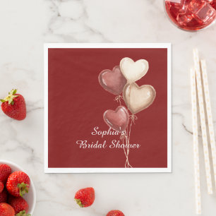 Red Cream Heart Balloons Bridal Shower Napkin