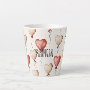 Red Cream Heart Balloons Latte Mug