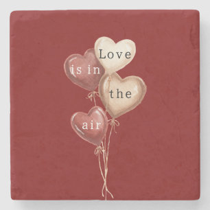 Red Cream Heart Balloons Love in the air Stone Coaster