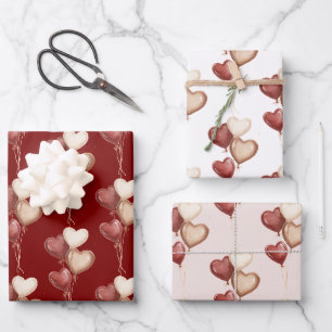 Red Cream Heart Balloons Love in the air Wrapping Paper Sheet