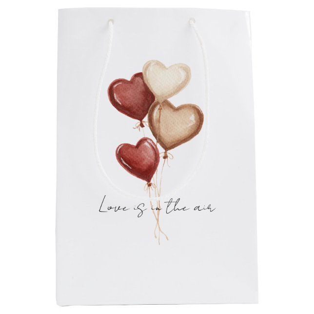 Red Cream Heart Balloons Love Medium Gift Bag (Front)