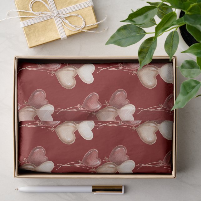 Red Cream Heart Balloons Love  Tissue Paper (Gift)
