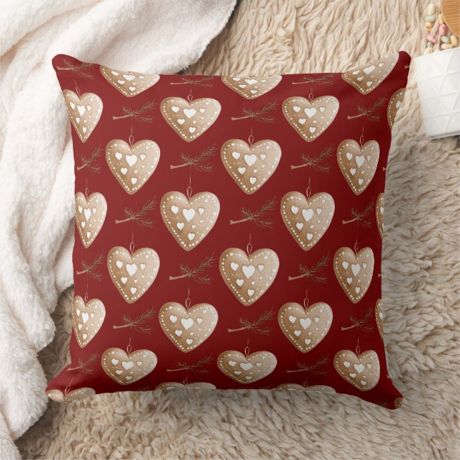 Red Cream Heart Gingerbread Cookie Christmas Cushion (Blanket)
