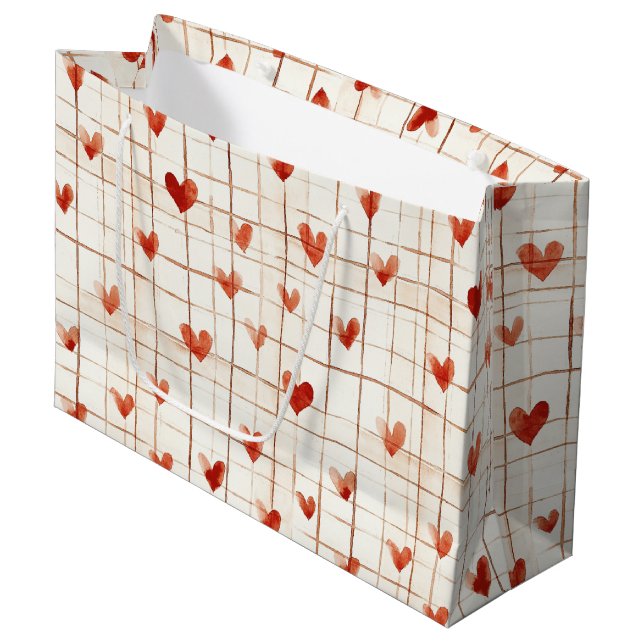 Red Cream Hearts Abstract Large Gift Bag (Front Angled)