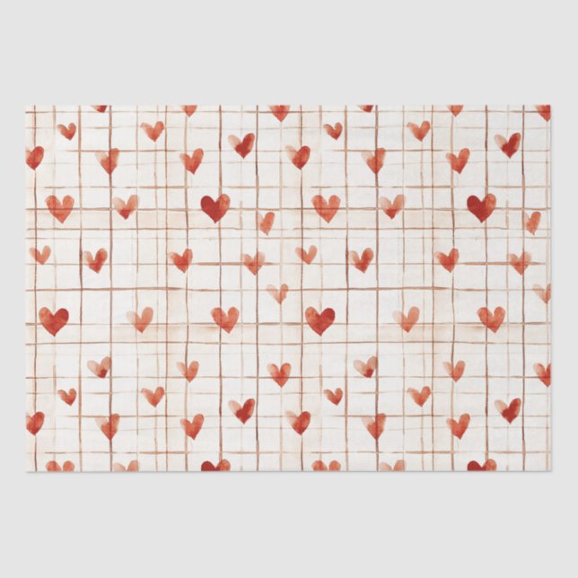Red Cream Hearts Abstract Tissue Paper (Front)