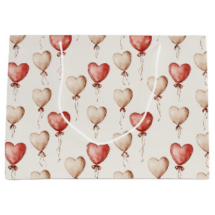 Red Cream Hearts Balloons Birthday Large Gift Bag