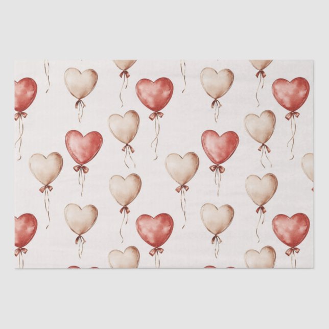 Red Cream Hearts Balloons Birthday Tissue Paper (Front)