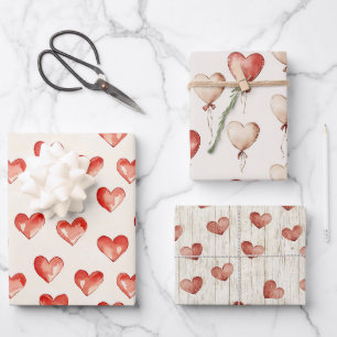 Red Cream Hearts Balloons Birthday Wrapping Paper Sheet