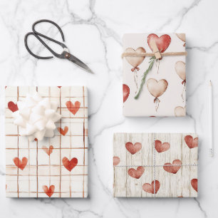 Red Cream Hearts Balloons Birthday Wrapping Paper Sheet