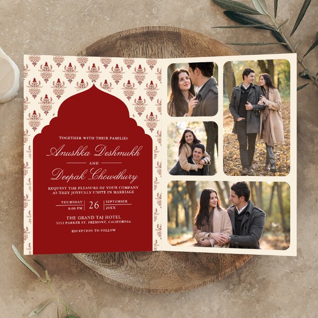Red Cream Ikat All in One Indian Wedding Invitation (Creator Uploaded)