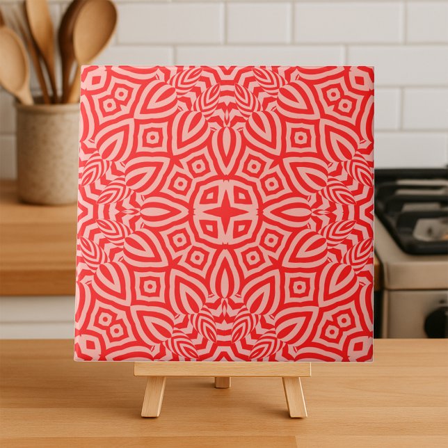 Red Cream Kaleidoscopic Mosaic Geometric Pattern Tile (Creator Uploaded)